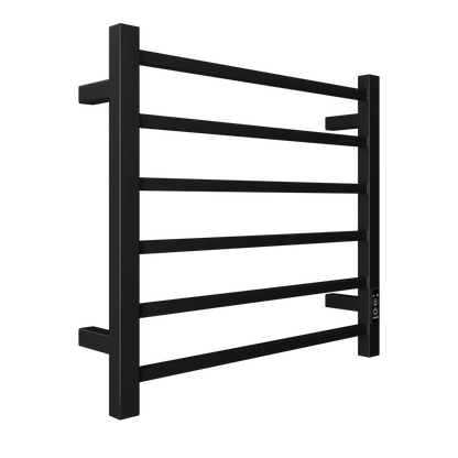 Towel Warmer 6 Bar Electric Heated Towel Rack Wall Mount Plug-in/Bath Towel Heater Matt-Black - Timer - -