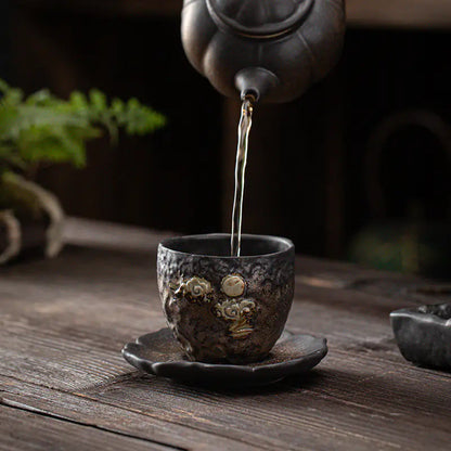 Japanese Iron Glaze Ceramic Tea Cup Kia Day Design