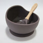 Baby Silicone Feeding Set with Wooden Spoon Dark Gray