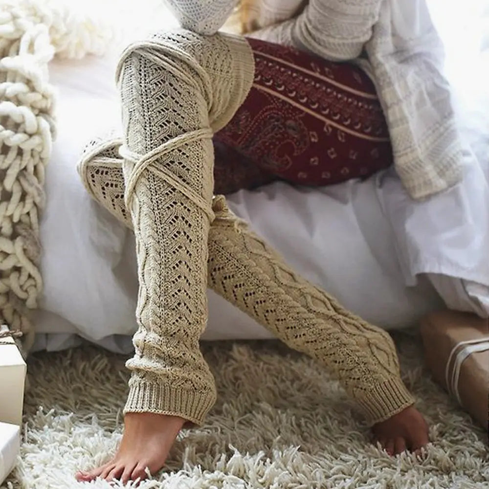 Solid Color Over-the-Knee Chunky Knit Socks Kia Day Design