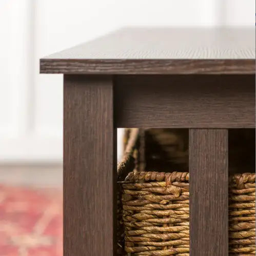 Coastal Coffee Table With Lower Shelf And Faux Rattan Baskets - Espresso - - table
