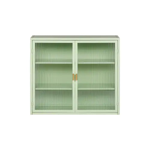 Mint Green Glass Double Door Wall Cabinet With Three Levels - Kia Day Design