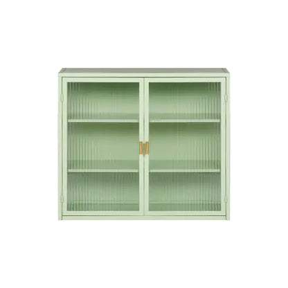 Mint Green Glass Double Door Wall Cabinet With Three Levels - Kia Day Design