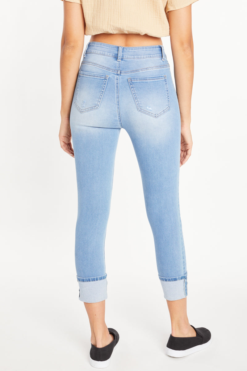High Rise Destructed Skinny Jeans - -