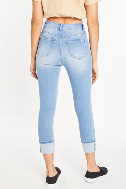 High Rise Destructed Skinny Jeans - -
