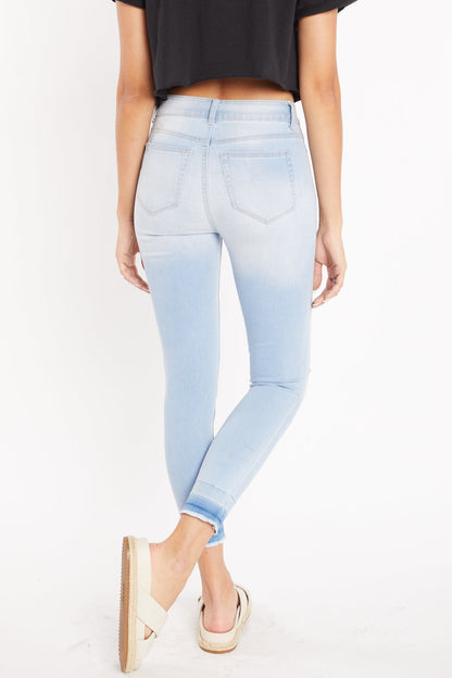 High Rise Destructed Skinny Jeans - -