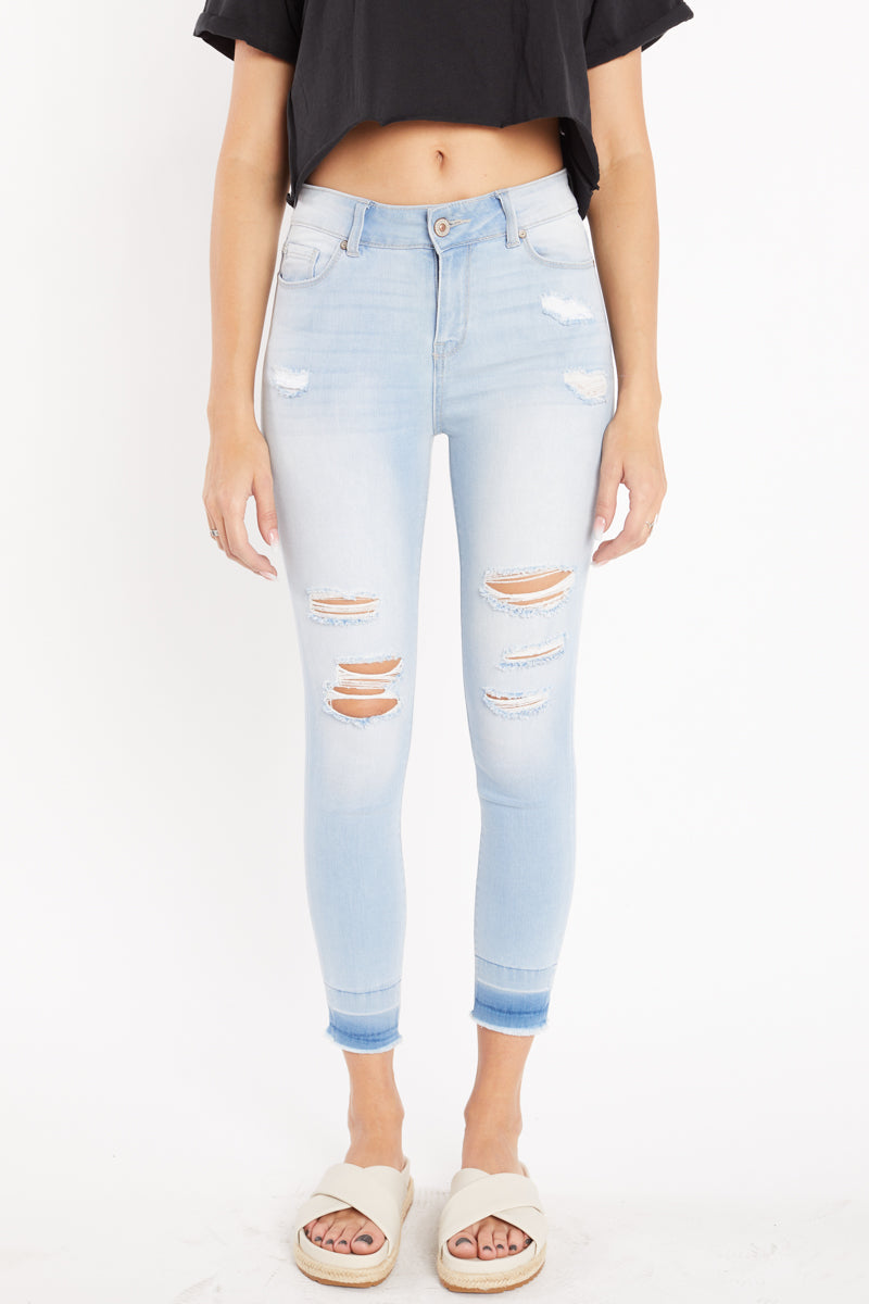 High Rise Destructed Skinny Jeans - Light -