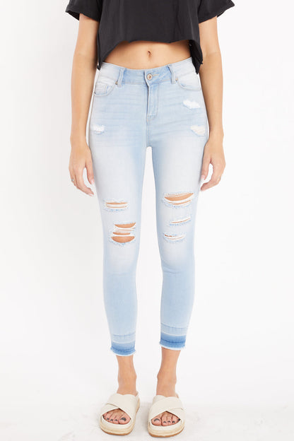 High Rise Destructed Skinny Jeans - Light -