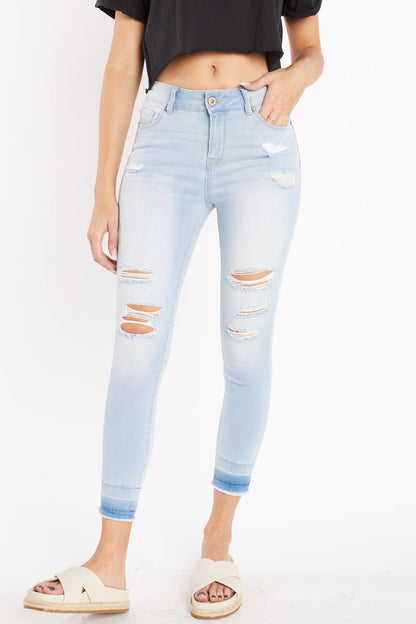 High Rise Destructed Skinny Jeans - -