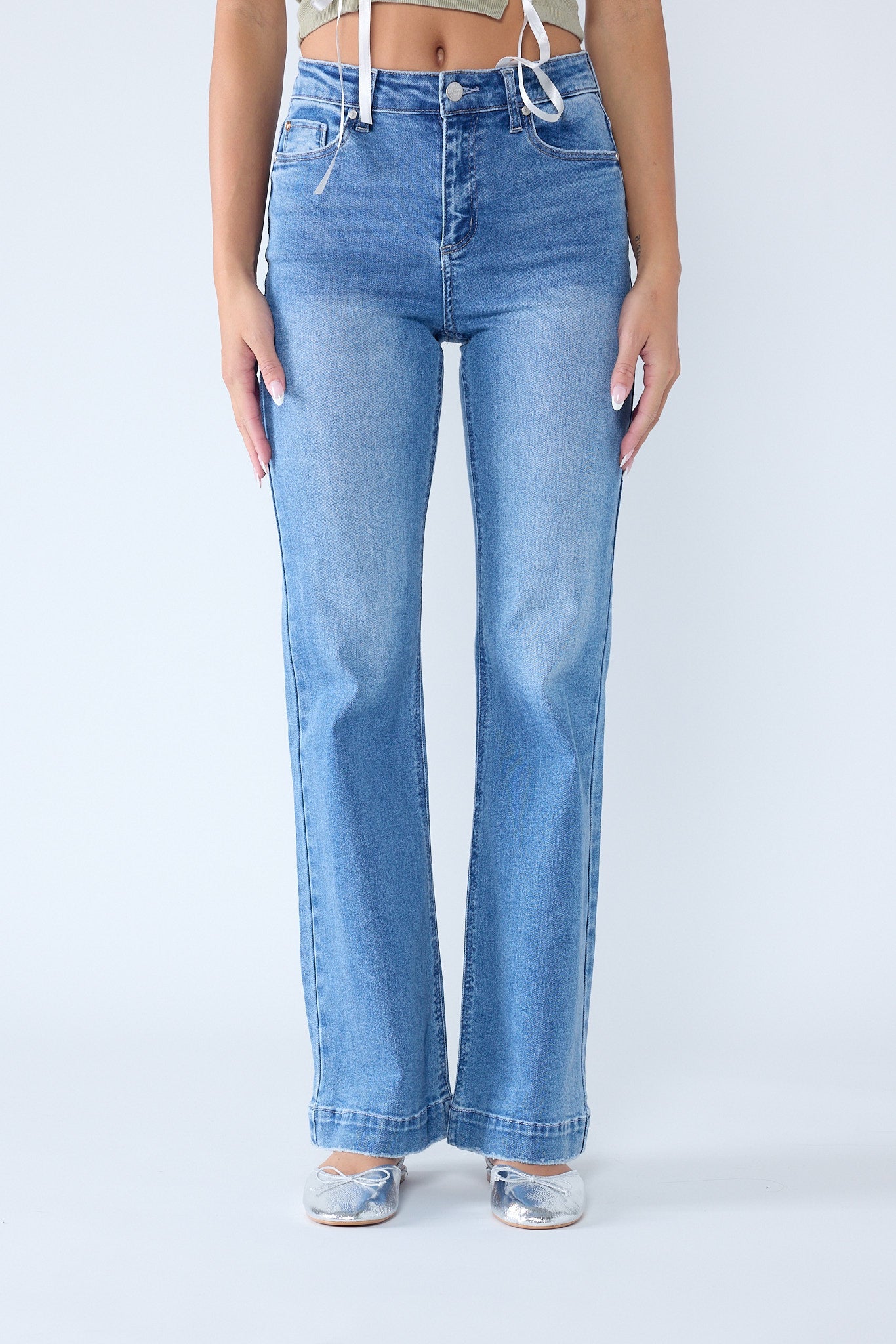 High Rise Wide Leg Jeans - - Pants