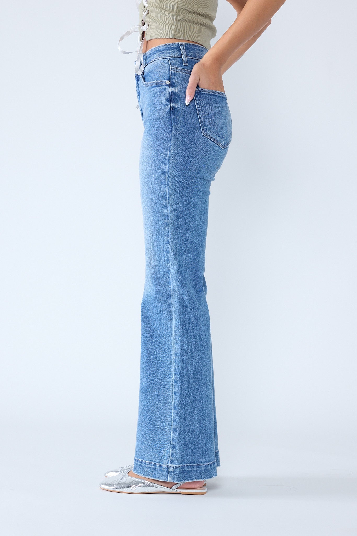High Rise Wide Leg Jeans - - Pants