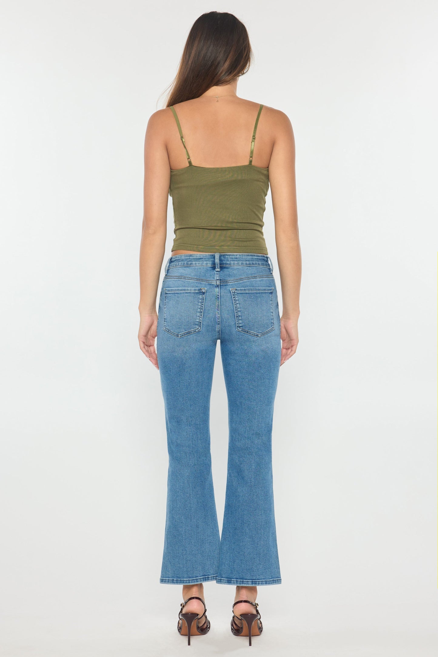 High Rise Relaxed Crop Bootcut Jeans with Side Cut-out hole Detail - - Pants