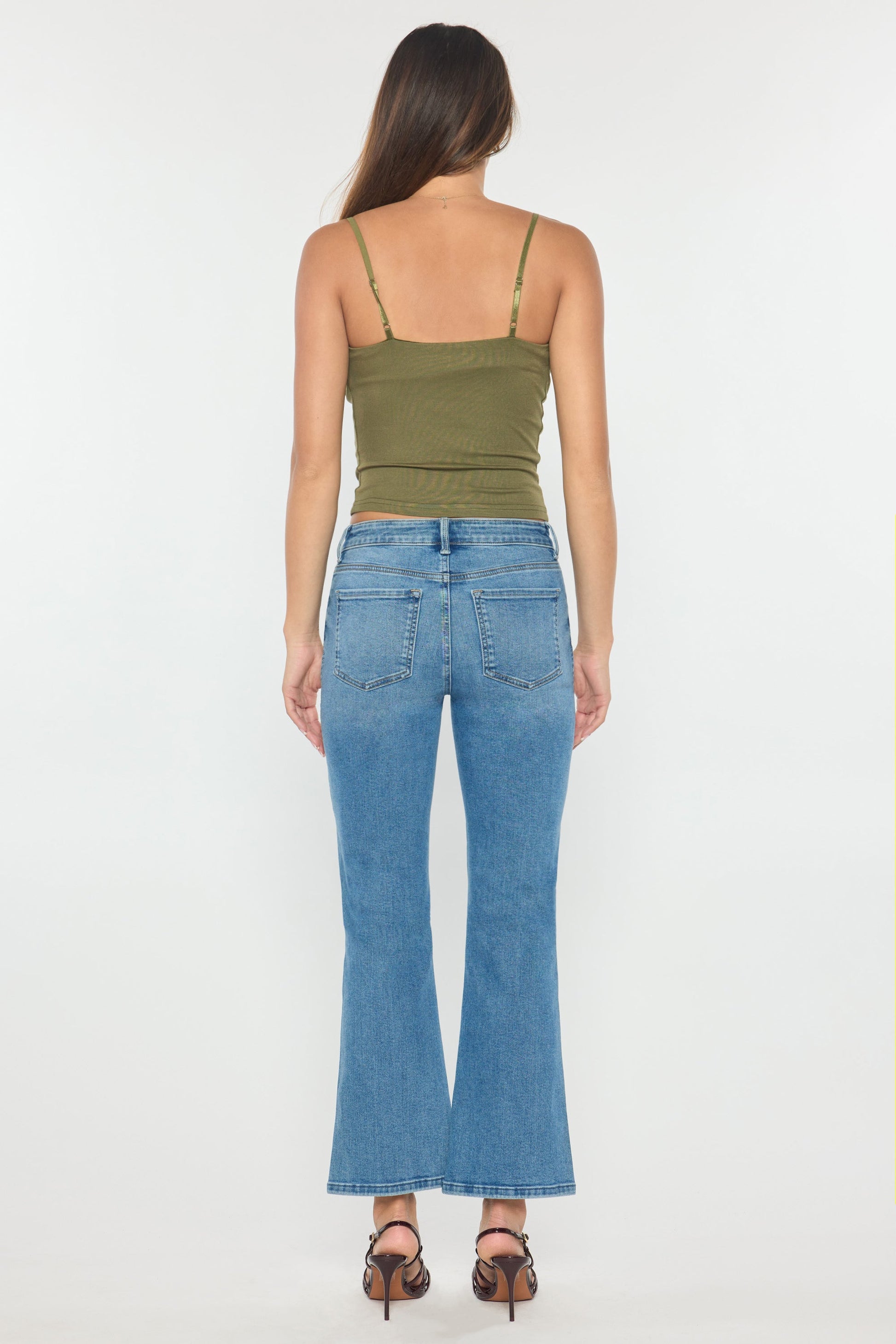 High Rise Relaxed Crop Bootcut Jeans with Side Cut-out hole Detail - - Pants