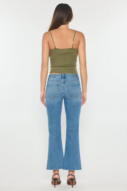 High Rise Relaxed Crop Bootcut Jeans with Side Cut-out hole Detail - - Pants
