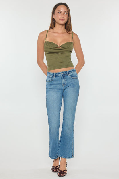 High Rise Relaxed Crop Bootcut Jeans with Side Cut-out hole Detail - MEDIUM - Pants