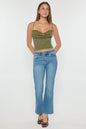 High Rise Relaxed Crop Bootcut Jeans with Side Cut-out hole Detail - MEDIUM - Pants
