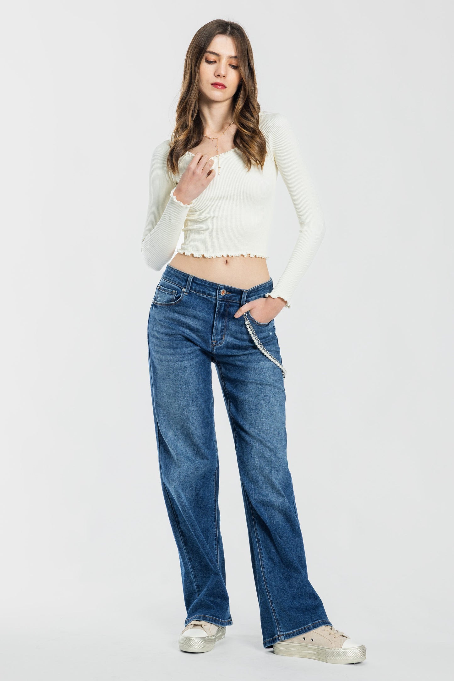 High Rise Wide Leg Jeans - DARK - Pants