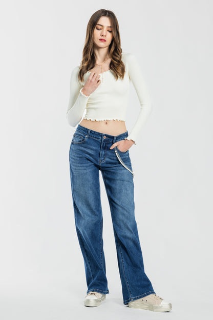 High Rise Wide Leg Jeans - DARK - Pants