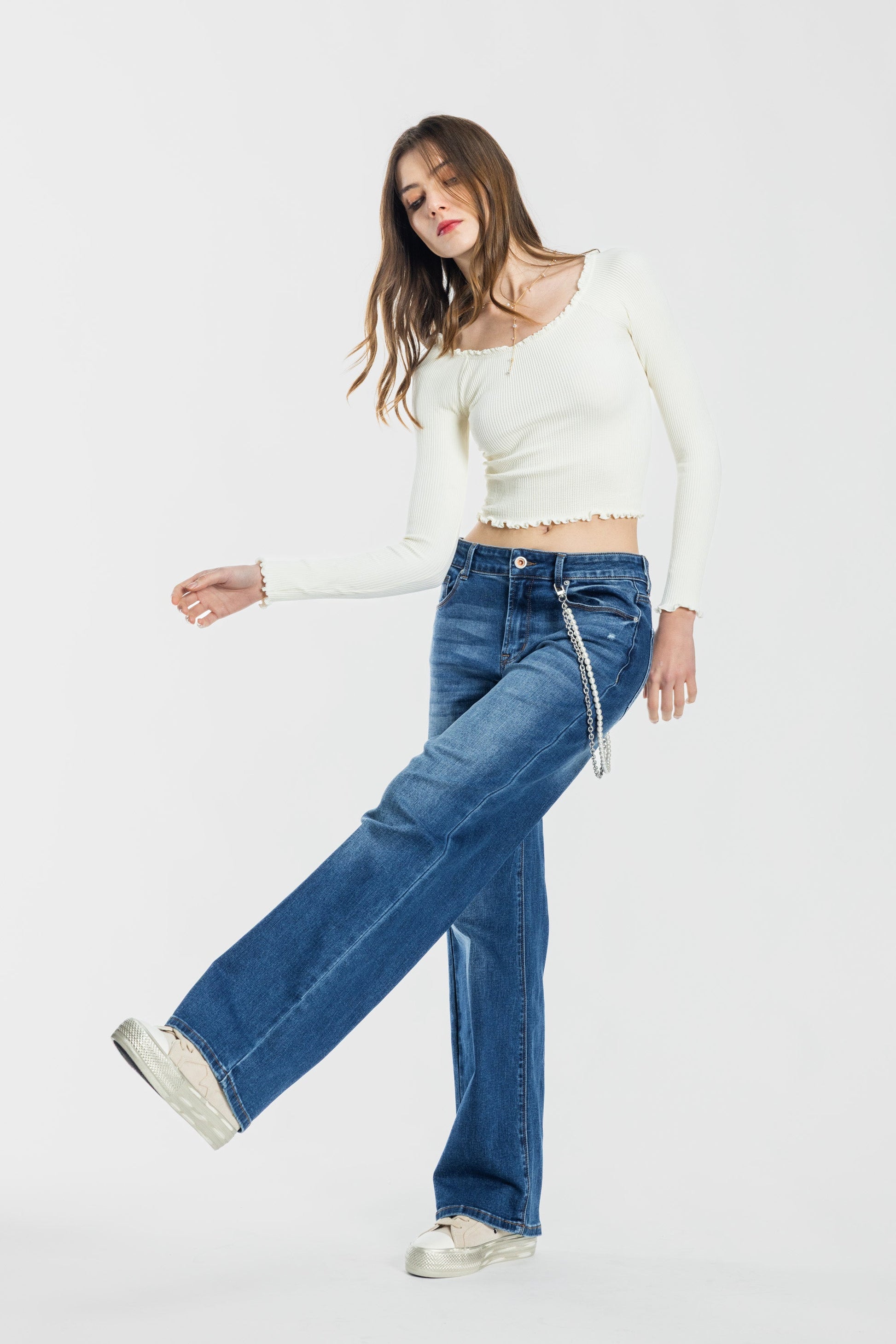 High Rise Wide Leg Jeans - - Pants