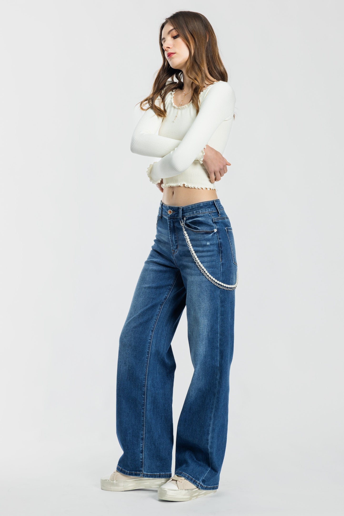 High Rise Wide Leg Jeans - - Pants