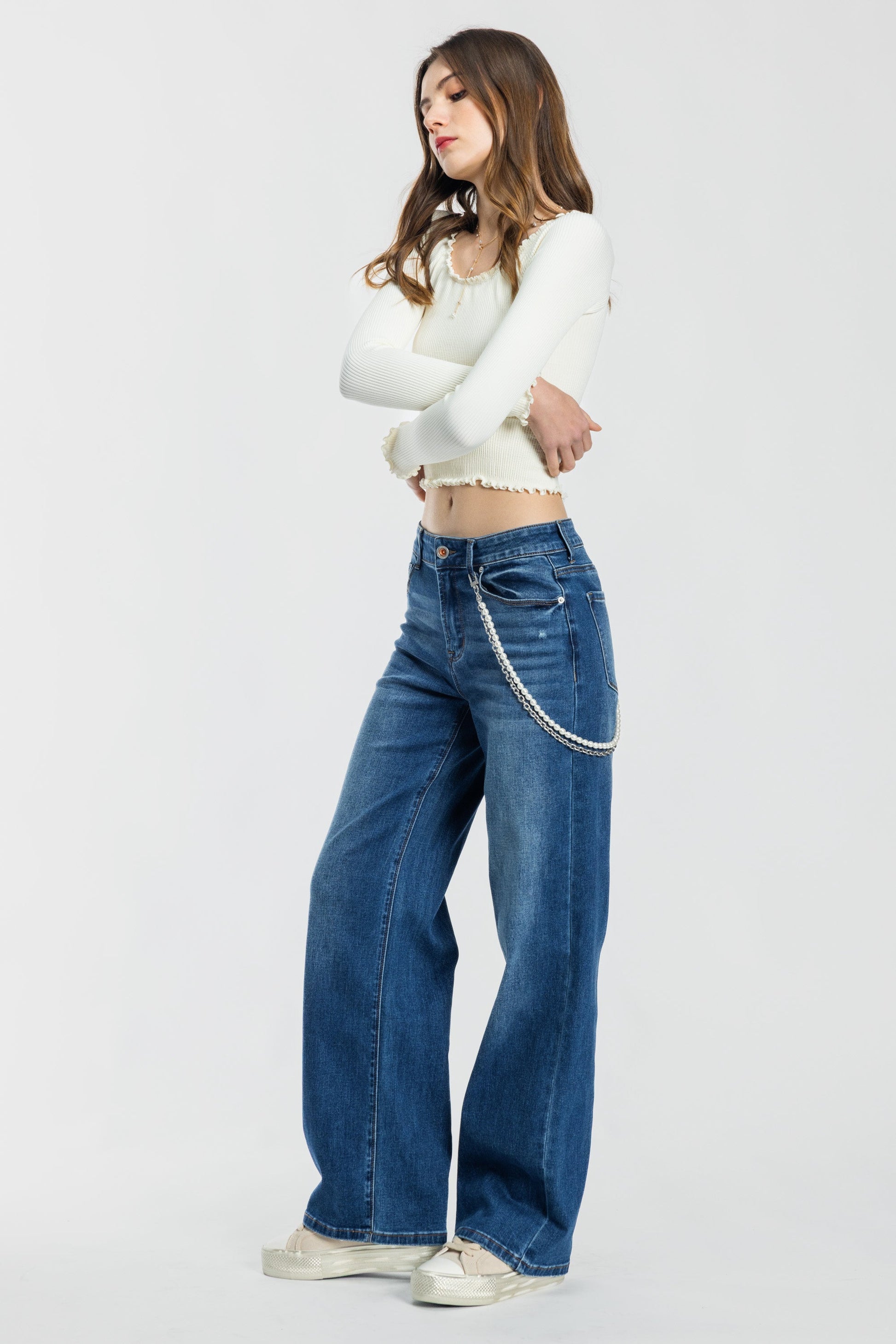 High Rise Wide Leg Jeans - - Pants