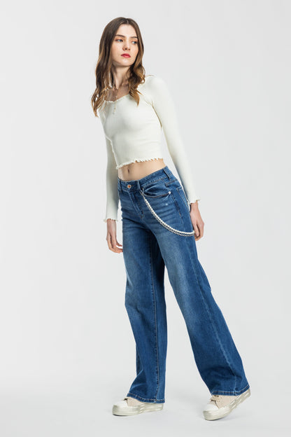 High Rise Wide Leg Jeans - - Pants