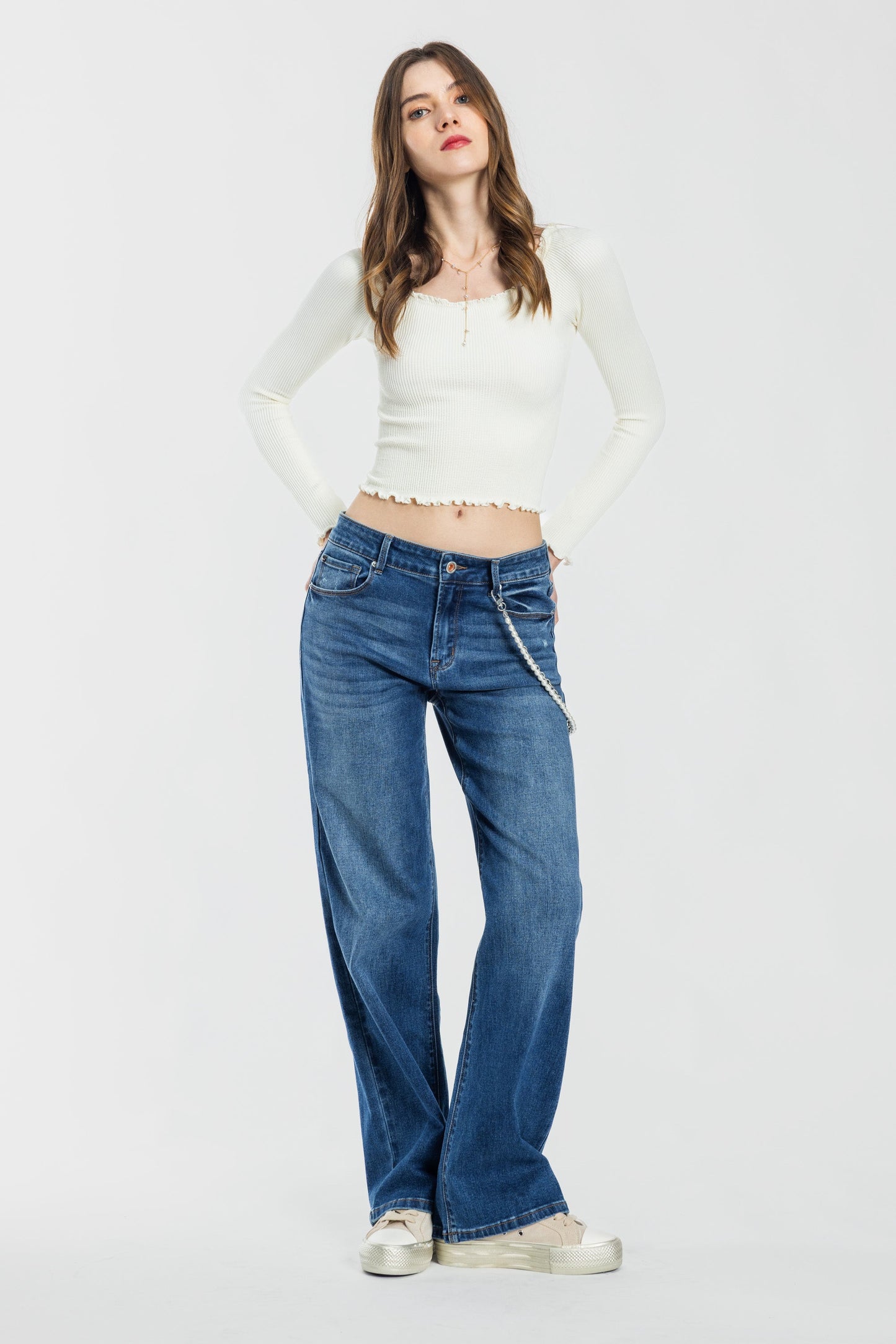 High Rise Wide Leg Jeans - - Pants