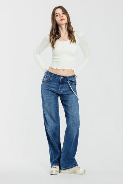 High Rise Wide Leg Jeans - - Pants