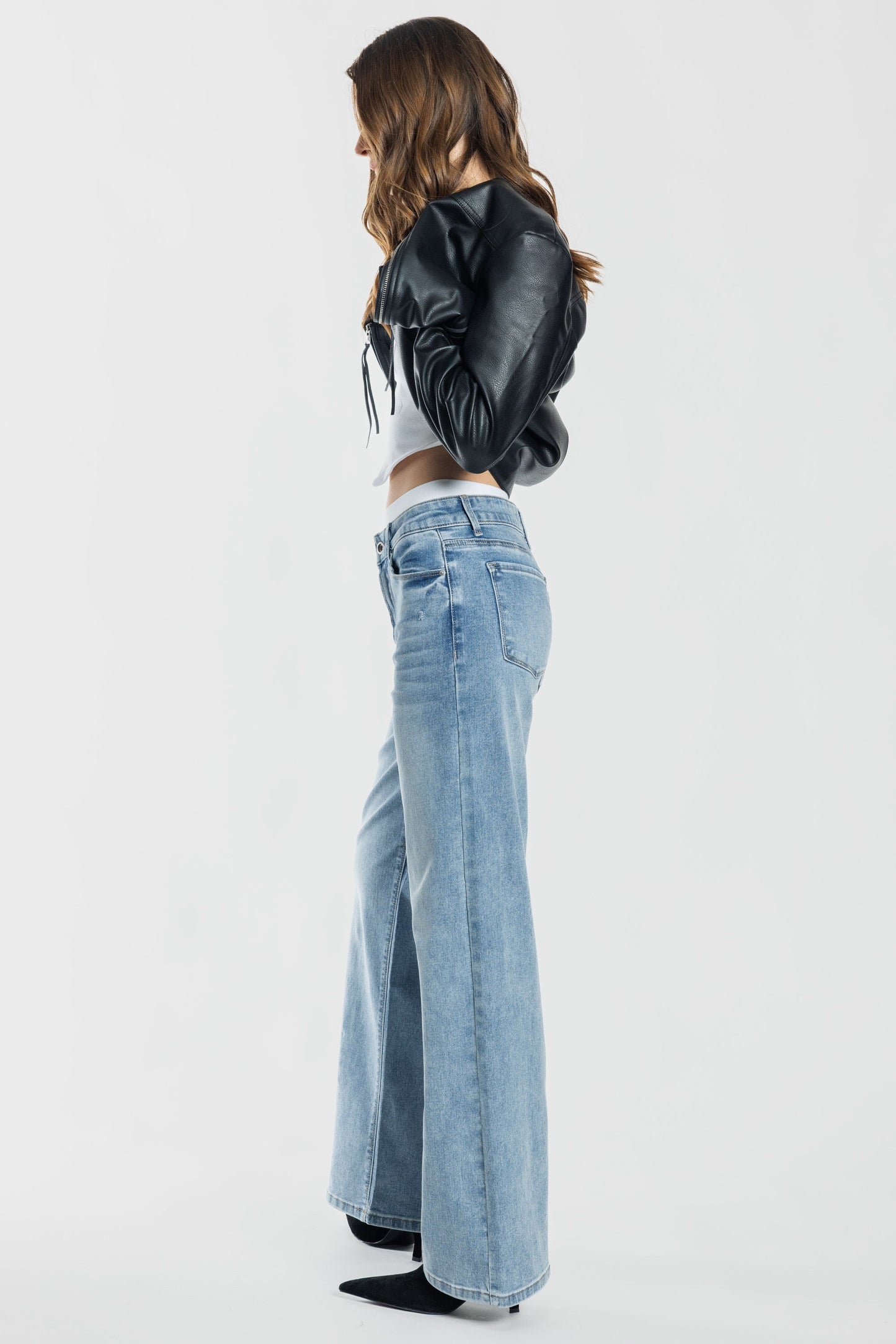 High Rise Wide Leg Jeans - - Pants