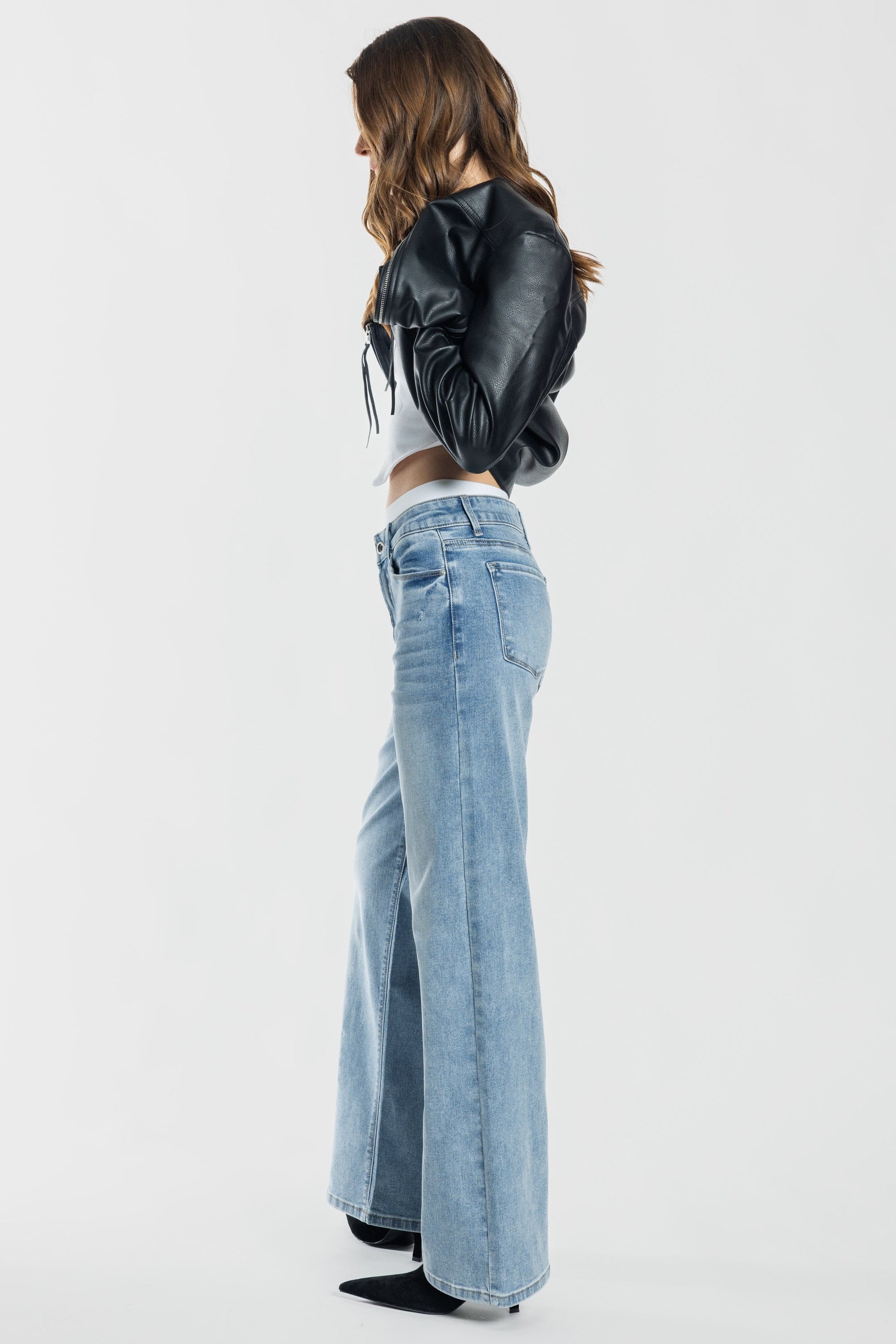 High Rise Wide Leg Jeans - - Pants