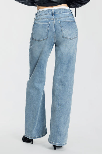 High Rise Wide Leg Jeans - - Pants