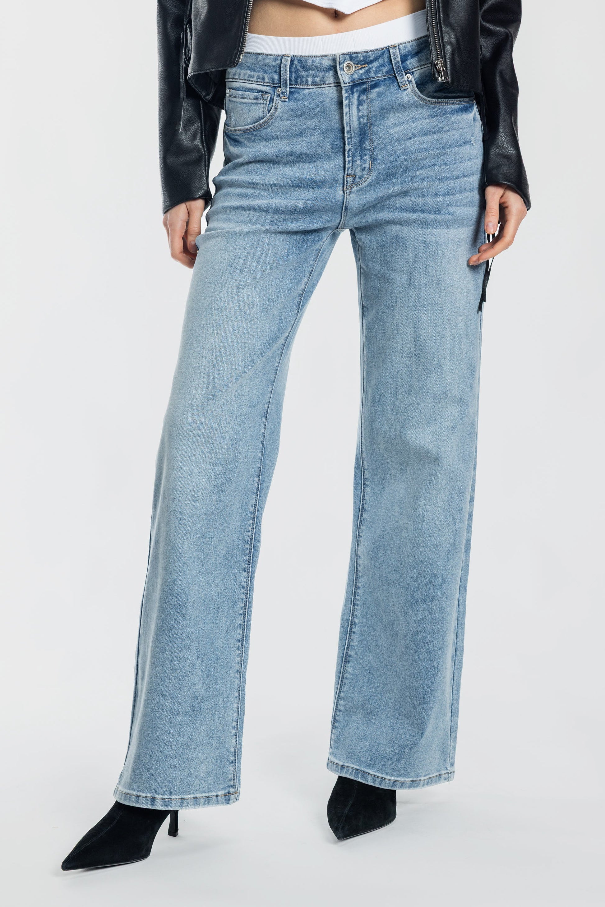 High Rise Wide Leg Jeans - - Pants