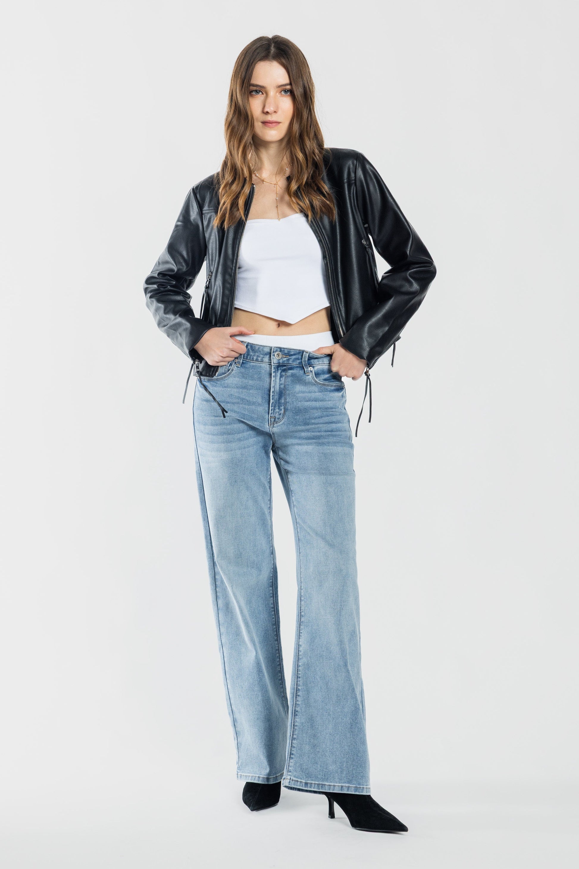 High Rise Wide Leg Jeans - - Pants