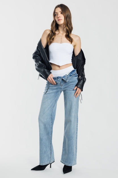High Rise Wide Leg Jeans - LIGHT - Pants