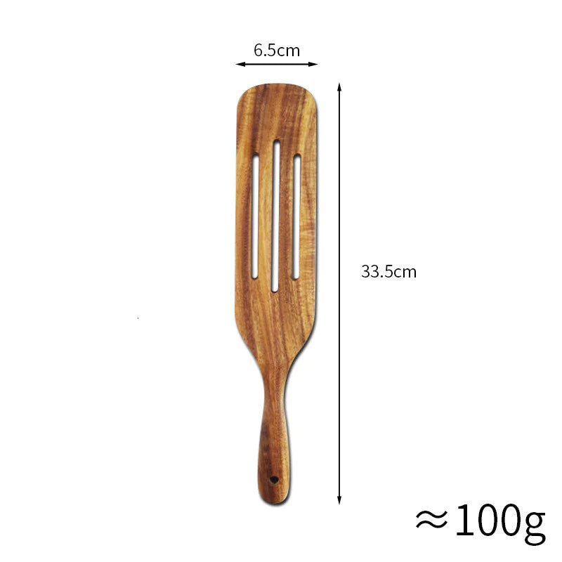 Acacia Teak Wood Long-Handled Cooking Spatula Set