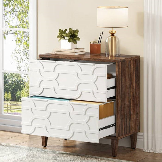 Modern Brown/White Wood 2 Drawer Filing Cabinet Printer Stand - - Office > Filing Cabinets
