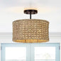 Bohemian 13.6-inch Round Rattan Drum 2-Light Ceiling Light - Semi-Flush Mount - - Lighting > Ceiling Lights & Pendant Lighting