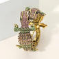 Crystal Rhinestone Double Crocodile/Alligator Evening Hinged Cuff Bracelet - Pink&Green - Bracelets