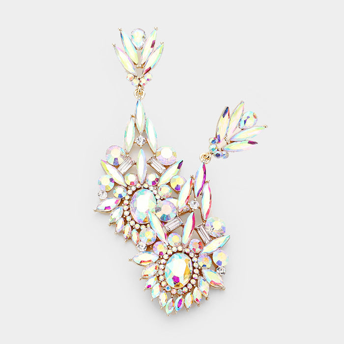 Crystal Rhinestone Statement Evening Earrings - AB, Gold - Earrings