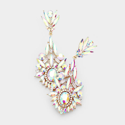 Crystal Rhinestone Statement Evening Earrings - AB, Gold - Earrings