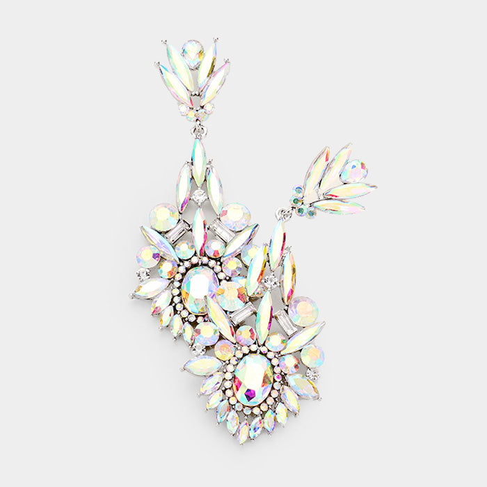 Crystal Rhinestone Statement Evening Earrings - AB, Rhodium - Earrings