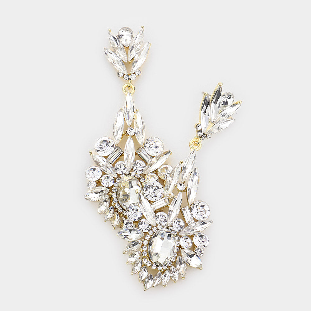 Crystal Rhinestone Statement Evening Earrings - Gold - Earrings