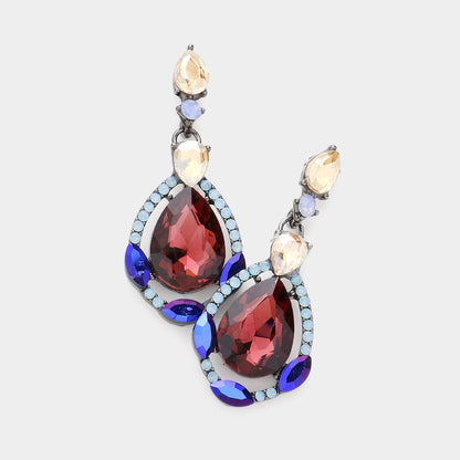 Crystal Rhinestone Teardrop Evening Earrings - Multi - Earrings