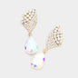 Crystal Rhinestone Teardrop Evening Earrings - AB, Gold - Earrings
