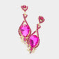 Crystal Rhinestone Teardrop Evening Earrings - Fuchsia - Earrings