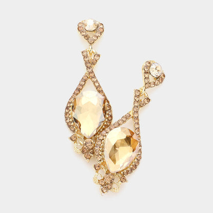 Crystal Rhinestone Teardrop Evening Earrings - Lt Col Topaz - Earrings