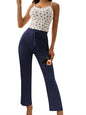 Womens 2 Piece Lace Trimmed Button Front Cami Top & Pants Set Navy S - Kia Day Design