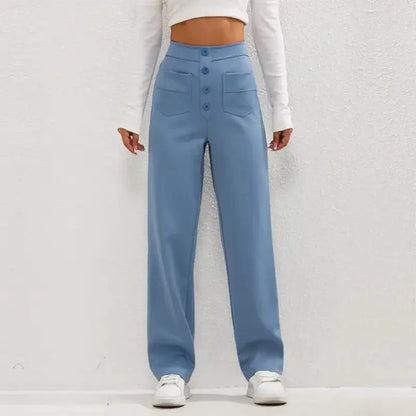 High- Waisted Casual Pants Blue Double Extra Large