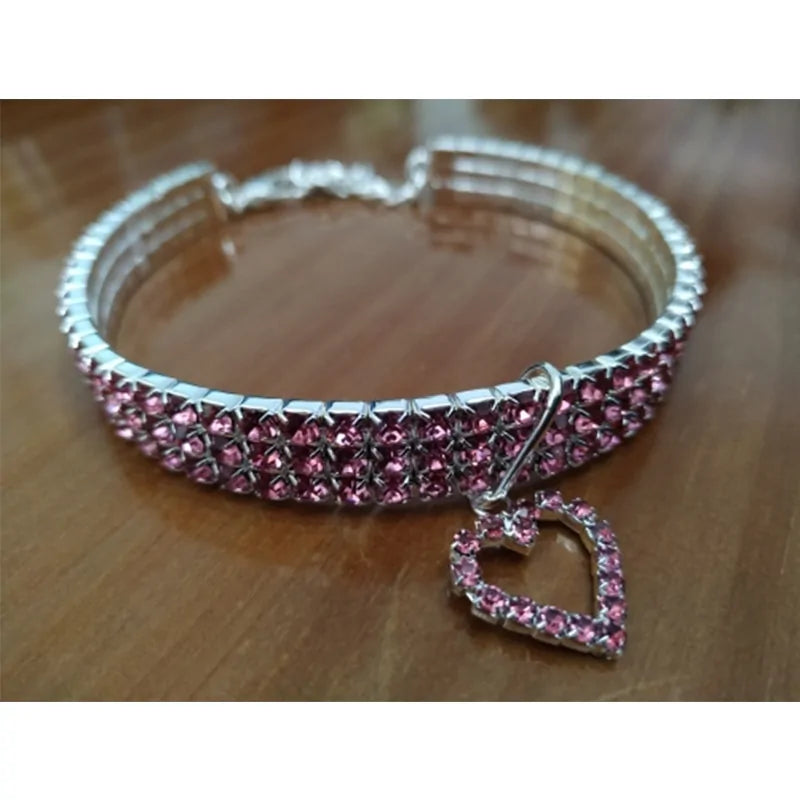 Heart-Shaped Rhinestone Dog Collar