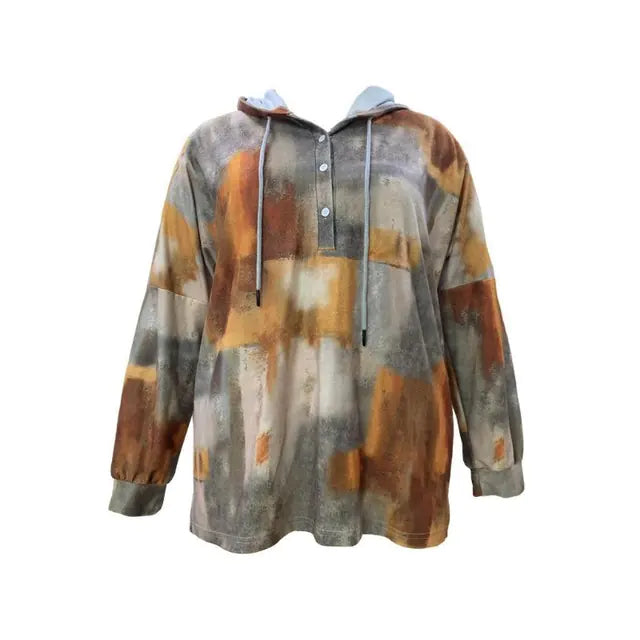 Long Sleeve Button Hooded Shirt Sweatshirt for Women - - hoodie